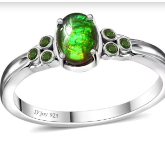 Canadian Ammolite and Chrome Diopside Ring - Picture 1 of 5